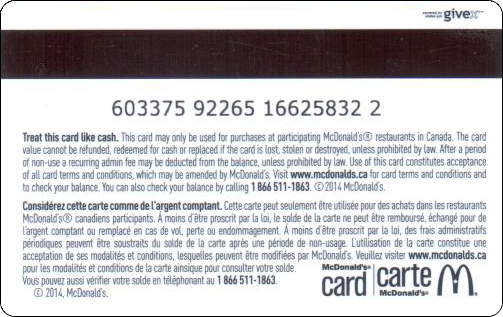 McDonald's Cards Collection - Canada - Arch Gift Card - 2014 - -002.jpg