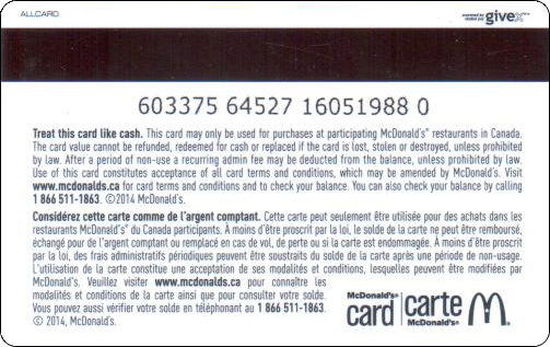 McDonald's Cards Collection - Canada - Arch Gift Card - 2014 - -006.jpg